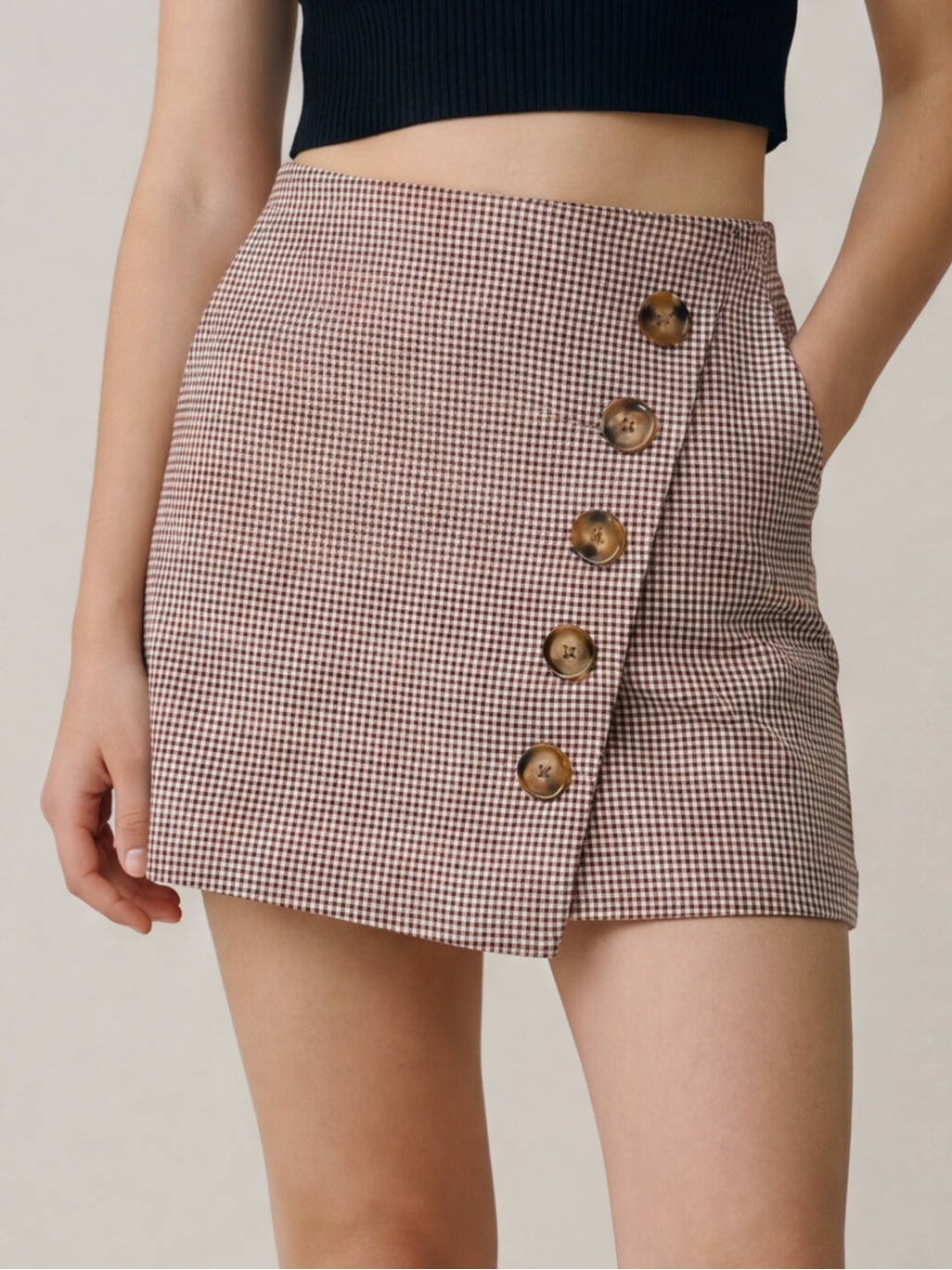 Vtg 90s Forever 21 Glen Plaid Buttonfront Mini Skirt Dark Academia Moody Prep